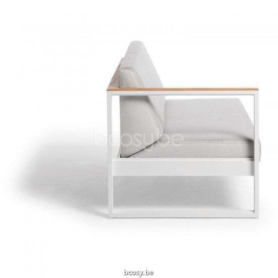 Diphano Landscape Modular Doppelsitz rechts mit Teakholzarmlehne Aluminium Weiß Gestell Stoff All Weather Shine Armlehnen in .