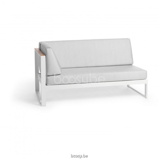 Diphano Landscape Modular dubbele rechterzetel met teak armsteun Aluminium Wit Frame Stof All Weather Shine Armleuningen in N.