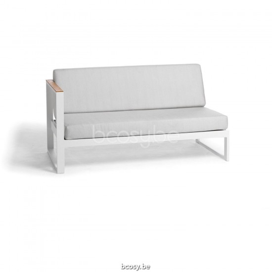 Diphano Landscape Modular right double seat with teak arms Aluminium White Frame All Weather Shine Fabric Armrests in Natural.