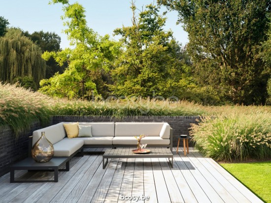 Diphano Landscape Modular large footrest Aluminium Lava Frame All Weather Brown Mêlé Fabric.