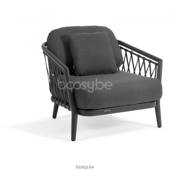 Diphano Diamond Stackable lounge chair cushion set incl. Aluminium Lava Frame Combo Seal Brown - Chestnut Fabric Rope Charcoa.