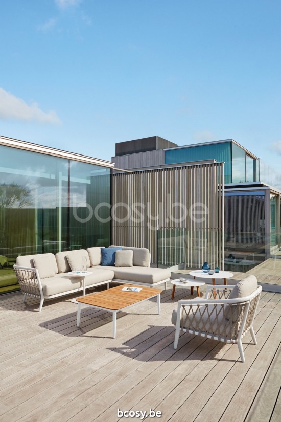 Diphano Diamond Stapelbare Sonnenliege Kissen-Set inklusive Aluminium Weiß Gestell Stoff Combo Twisted Linen - Tundra Seil Ry.