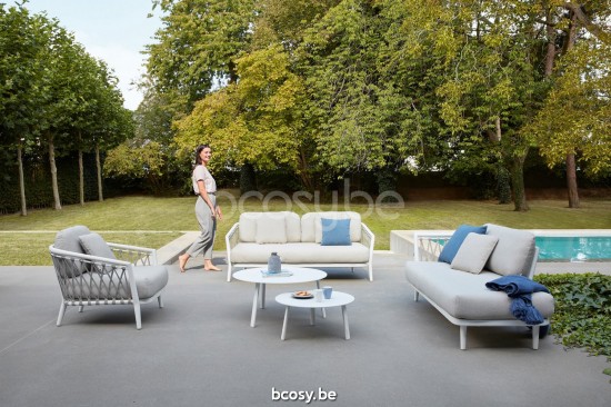 Diphano Diamond Modular double siège d'angle droit ensemble de coussins inclus Cadre Aluminium blanc Tissu Combo Twisted Line.