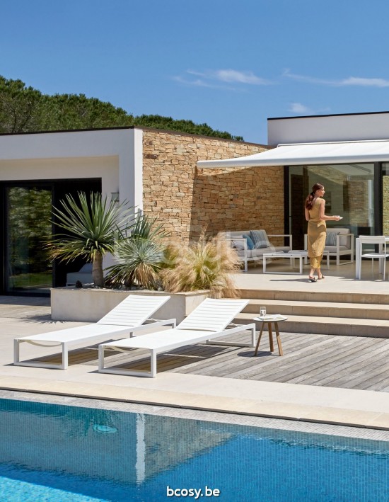 Diphano Metris Ligbed met wielen Aluminium Wit Frame Stof dubbele laag Textyleen Wit.