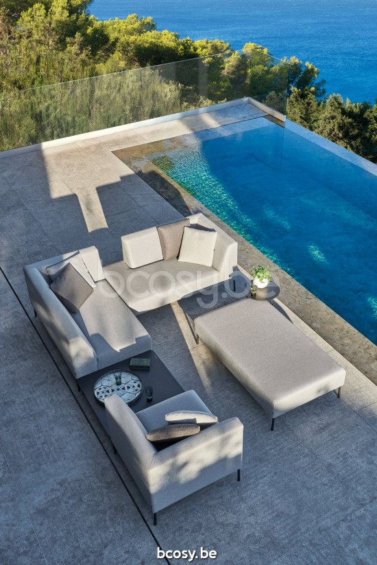 Diphano Coast Modular left corner double end seat Aluminium Lava Frame Weatherproof Silver Fabric.