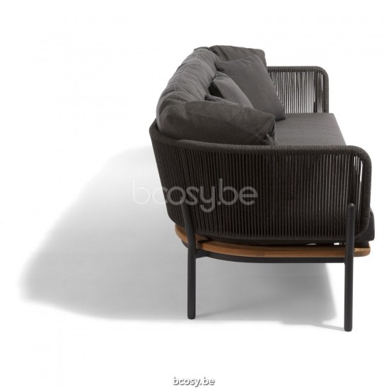 Diphano Omer Fauteuil 3 places empilable Cadre Aluminium Lava corde Graphite 5mm.