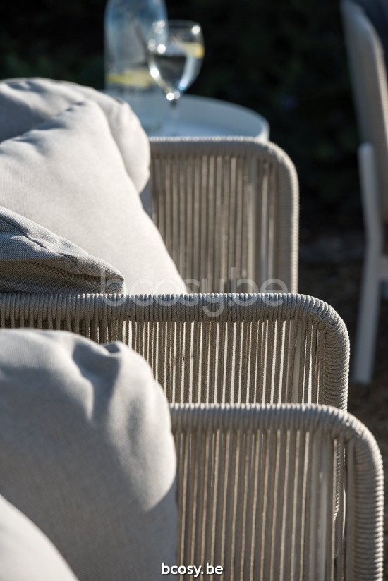 Diphano Omer Combiné empilable (2x Fauteuil de jardin + 3-places) Cadre Aluminium blanc corde Minéral 5mm.