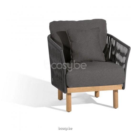 Diphano Newport Loungesessel Aluminium Lava Gestell Seil Holzkohle 11mm.