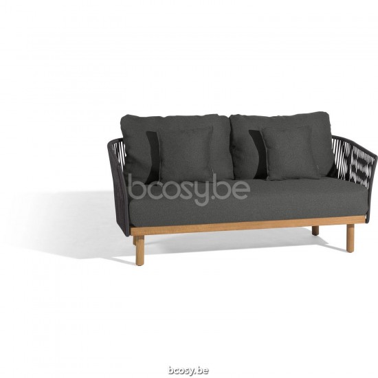 Diphano Newport 2-sitziger Gartensofa Aluminium Lava Gestell Seil Holzkohle 11mm.