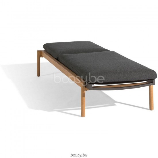 Diphano Newport Sunlounger with teak arms Aluminium Lava Frame Batyline Black Fabric Armrests in Natural Teak.
