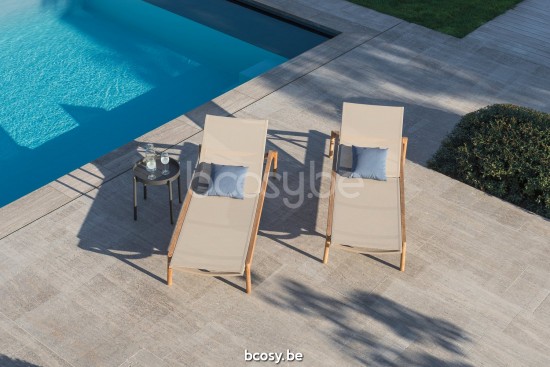 Diphano Newport lits de jardin bain de soleil Fauteuils de relaxation chaises longues avec accoudoir en teck Aluminium Café B.