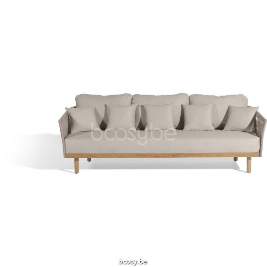 Diphano Newport Canapé de jardin 3 places Cadre Aluminium Café corde Caillou 11mm.