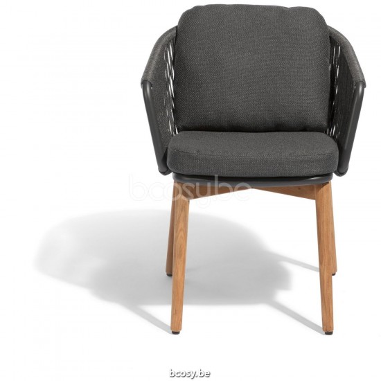 Diphano Newport tuinstoel Aluminium Lava Frame touw Houtskool 11mm.