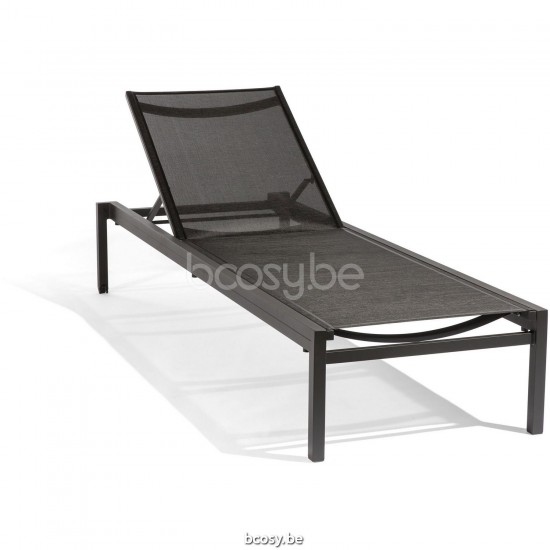 Diphano Alexa Stackable Sunlounger with wheels Aluminium Lava Frame Textylene Black Fabric.