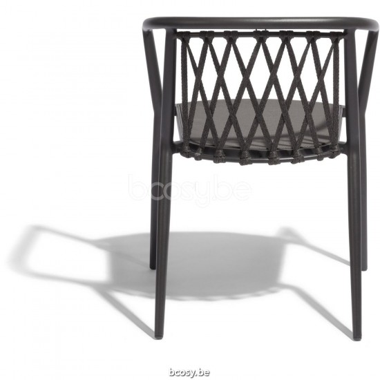 Diphano Diamond Chaise de jardin empilable Cadre Aluminium Lava Tissu Batyline Cafe corde Fusain 14mm.