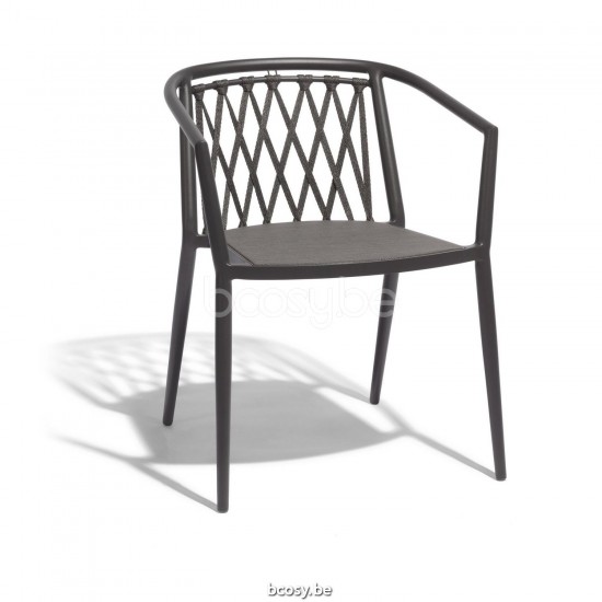 Diphano Diamond Stackable dining armchair Aluminium Lava Frame Batyline Cafe Fabric Rope Charcoal 14mm.