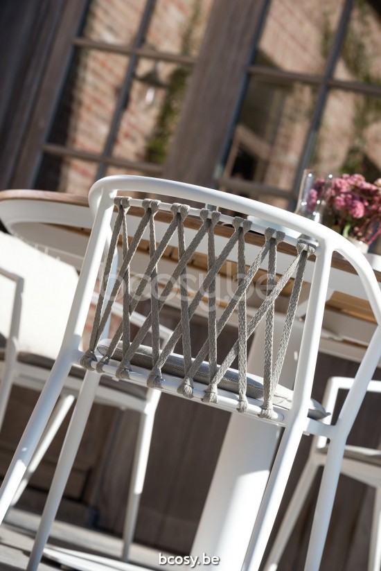 Diphano Diamond Tuinarmstoelen Aluminium Wit Batyline Wit touw Rye 14mm.