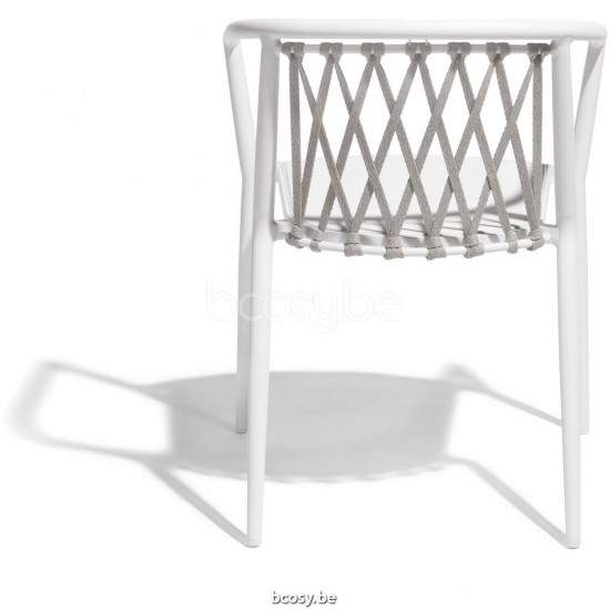 Diphano Diamond Chaise de jardin empilable Cadre Aluminium blanc Tissu Textylène Noir corde Rye 14mm.