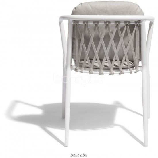 Diphano Diamond Chaise de jardin empilable Cadre Aluminium blanc Tissu Textylène Noir corde Rye 14mm.