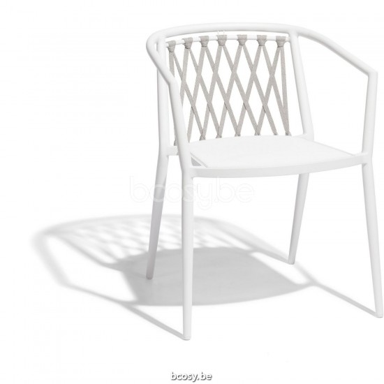 Diphano Diamond Stackable dining armchair Aluminium White Frame Batyline White Fabric Rope Rye 14mm.