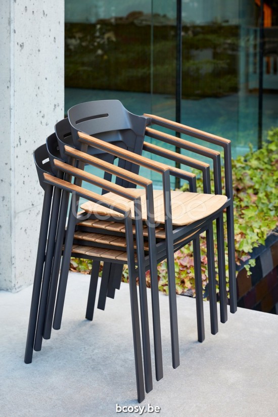 Diphano Icon Tuinarmstoelen met teak armsteun Aluminium Lava Armleuningen in Naturel Teak.