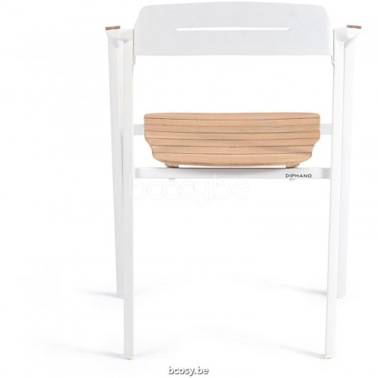 Diphano Icon Chaise de jardin empilable avec accoudoir en teck Cadre Aluminium blanc Accoudoirs en Teck naturel.