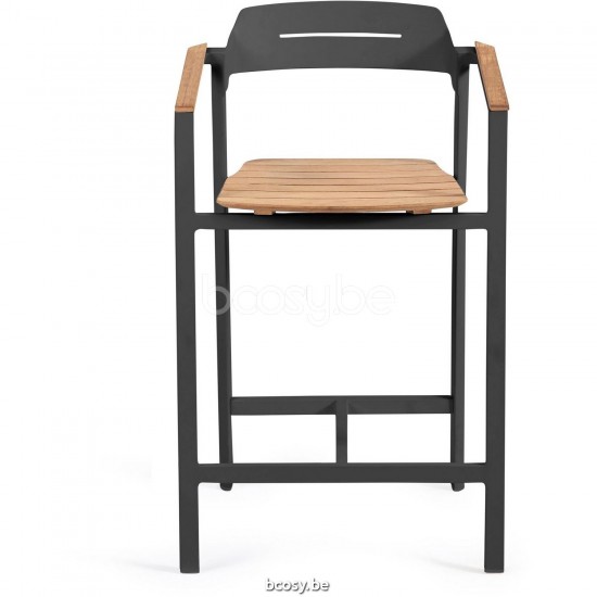 Diphano Icon Stapelbare barstoel met teak armsteun 120.01 L/R/M Aluminium Lava Frame Armleuningen in Naturel Teak.