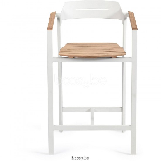 Diphano Icon Stapelbare barstoel met teak armsteun 120.01 L/R/M Aluminium Wit Frame Armleuningen in Naturel Teak.