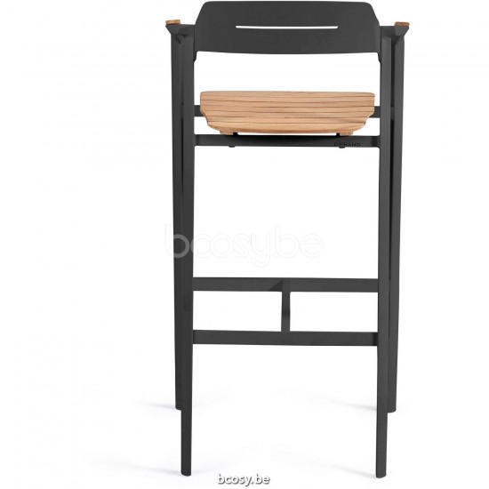 Diphano Icon Tabouret de bar empilable avec accoudoir en teck 120.02 L/R/M Cadre Aluminium Lava Accoudoirs en Teck naturel.