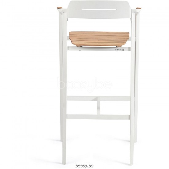 Diphano Icon Tabouret de bar empilable avec accoudoir en teck 120.02 L/R/M Cadre Aluminium blanc Accoudoirs en Teck naturel.