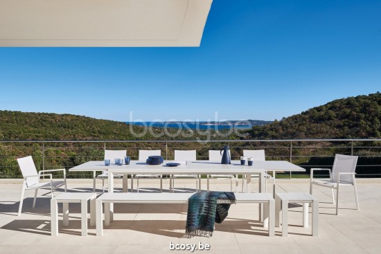 Diphano Selecta Chaise de jardin empilable Cadre Aluminium blanc Tissu Couche unique Batyline blanc.