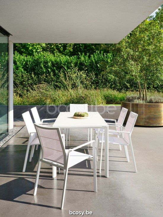 Diphano Selecta Stapelbarer Gartenstuhl Aluminium Weiß Gestell Stoff Einschichtige Batyline Weiss.