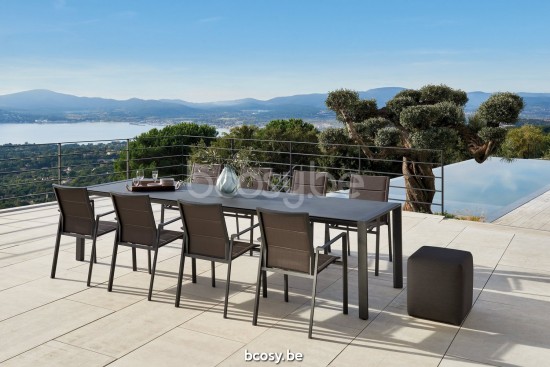 Diphano Selecta Chaise de jardin empilable Cadre Aluminium Lava Tissu Couche unique Batyline Cafe.