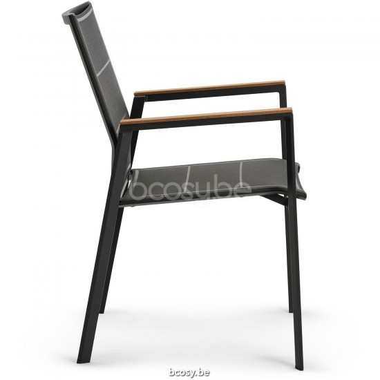 Diphano Selecta Stapelbare tuinstoel met teak armsteun Aluminium Lava Frame Stof enkele laag Batyline Cafe Armleuningen in Na.