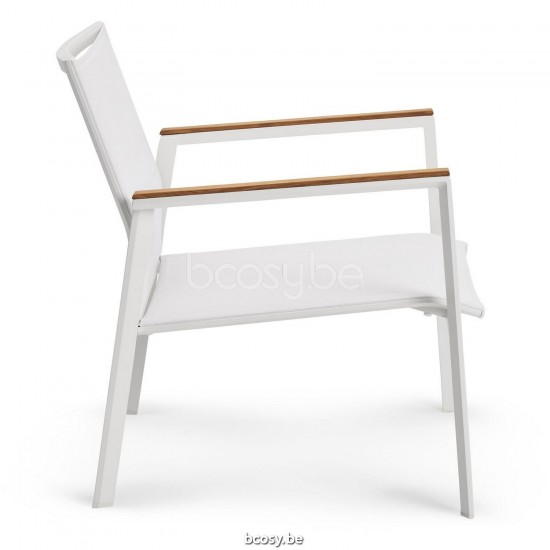 Diphano Selecta Stapelbare sunlounger met teak armsteun Aluminium Wit Frame Stof enkele laag Batyline Wit Armleuningen in Nat.