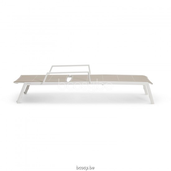 Diphano Selecta Chaise longue empilable à roulettes avec accoudoir Cadre Aluminium blanc Tissu Couche unique de Batyline coul.