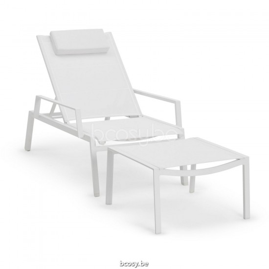 Diphano Selecta Chaise de plage empilable avec roues avec accoudoir Cadre Aluminium blanc Tissu Couche unique Batyline blanc.