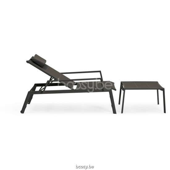 Diphano Selecta Chaise de plage empilable avec roues avec accoudoir Cadre Aluminium Lava Tissu Couche unique Batyline Cafe.