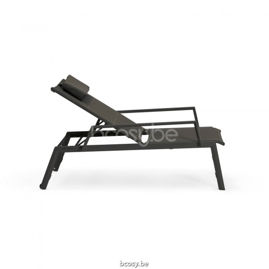 Diphano Selecta Stapelbare strandstoel met wielen met armsteun Aluminium Lava Frame Stof enkele laag Batyline Cafe.