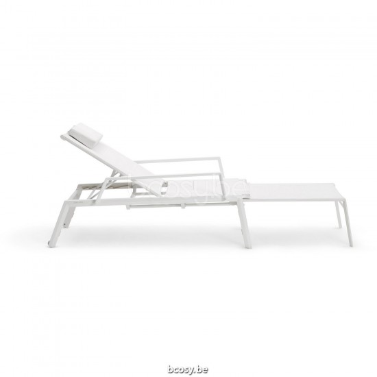Diphano Selecta Stapelbarer Liegestuhl mit Rädern mit Armlehne Aluminium Weiß Gestell Stoff Einschichtige Batyline Weiss.