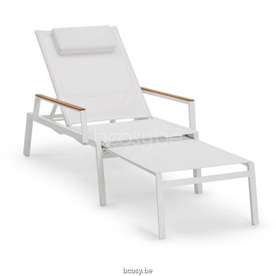 Diphano Selecta Stapelbare ligstoel met wielen met teak armsteun Aluminium Wit Frame Stof enkele laag Batyline Wit Armleuning.