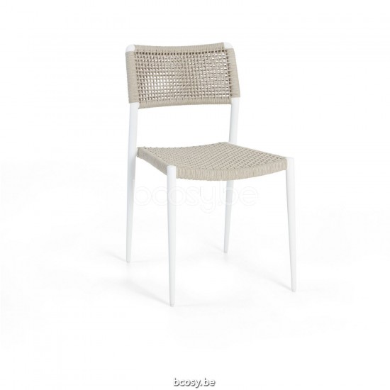 Diphano Ray Stackable dining side chair Aluminium White Frame Rope Mineral 5mm.