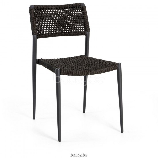 Diphano Ray Stackable dining side chair Aluminium Lava Frame Rope Graphite 5mm.