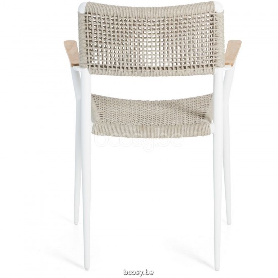 Diphano Ray Chaise de jardin empilable avec accoudoir en teck Cadre Aluminium blanc corde Minéral 5mm.