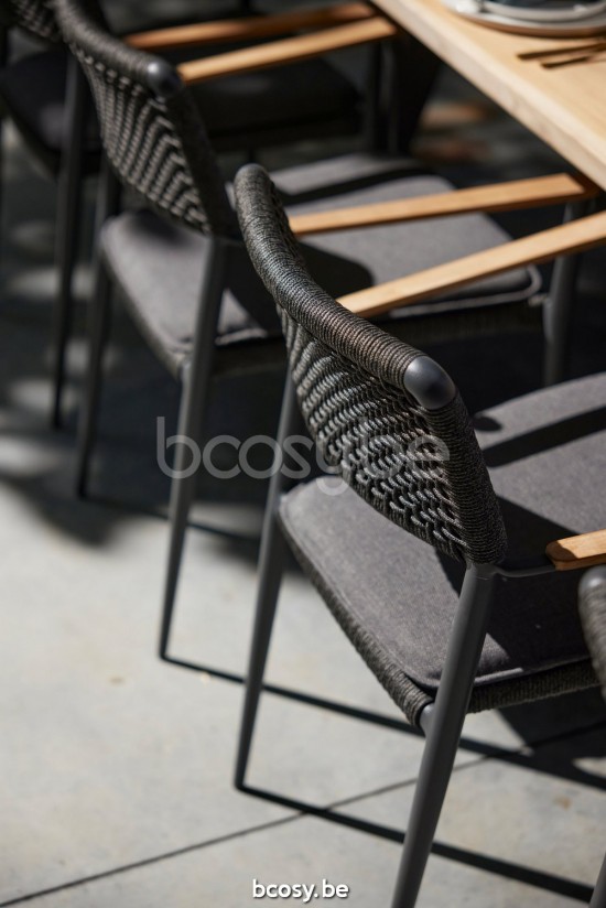 Diphano Ray fauteuils de jardin avec accoudoirs avec accoudoir en teck Aluminium Lava corde Graphite 5mm.