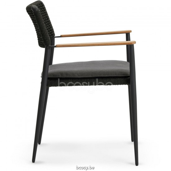 Diphano Ray Stackable dining armchair with teak arms Aluminium Lava Frame Rope Graphite 5mm.