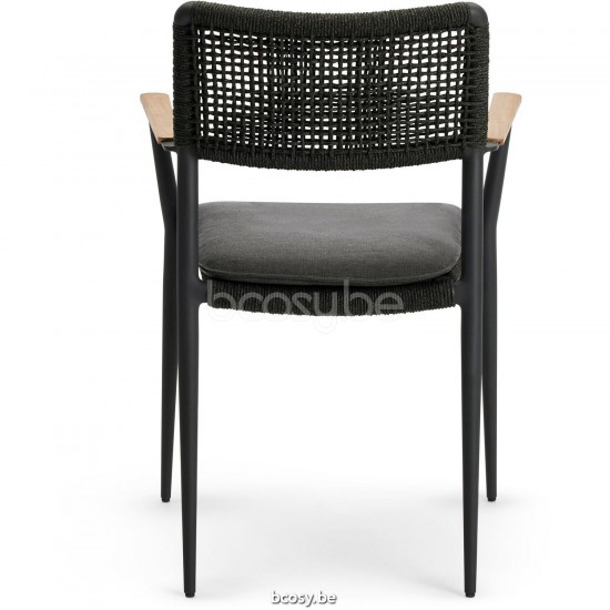 Diphano Ray Chaise de jardin empilable avec accoudoir en teck Cadre Aluminium Lava corde Graphite 5mm.