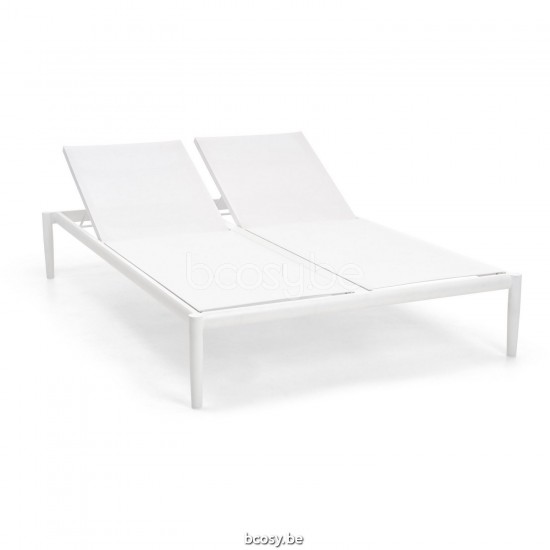 Diphano SWITCH Stackable double lounger Aluminium White Frame Batyline White Fabric.