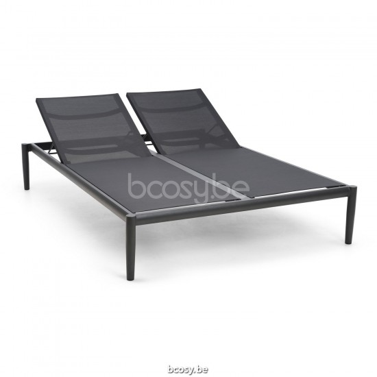 Diphano Switch Stackable double lounger Aluminium Lava Frame Batyline Black Fabric.