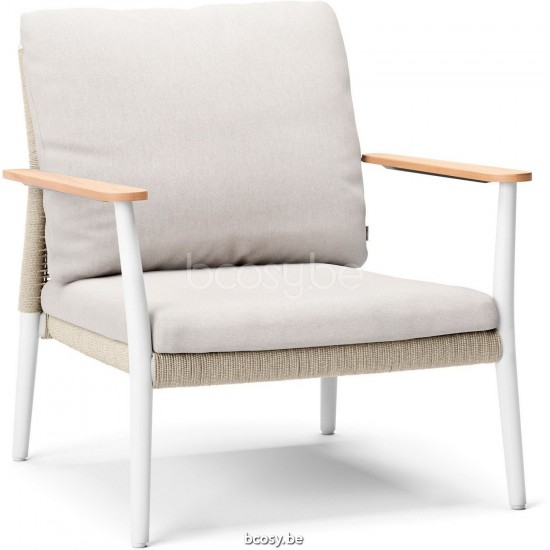 Diphano Ray Stackable lounge chair Optional cushion set Aluminium White Frame Rope Mineral 5mm.